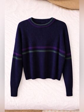 Vintage Trent Sport Navy Ribbed Stripe Sweater (XL)